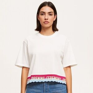 NWT Opening Ceremony Crew Neck Crop Top Rainbow Detail, Size Large